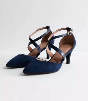 Широкие темно-синие замшевые туфли-лодочки на шпильке New Look, военно-морской