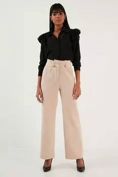 Широкие тканевые брюки с высокой талией 6476001 Lela, коричневый