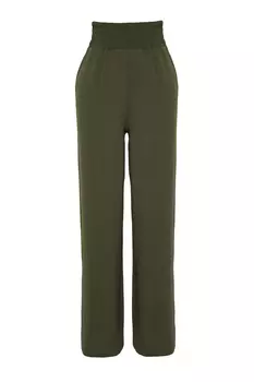 Широкие тканые брюки цвета хаки с высокой талией Trendyol