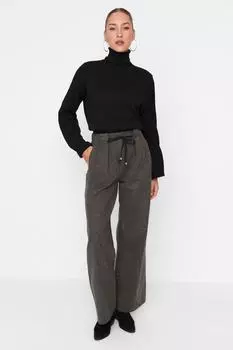 Широкие тканые брюки цвета хаки Trendyol