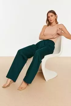 Широкие тканые брюки Petrol Trendyol, зеленый