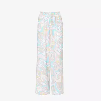 Широкие тканые брюки средней посадки Olivia с абстрактным принтом Melissa Odabash, цвет riviera