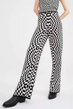 Широкие трикотажные брюки Palazzo с шахматным узором и расслабленным кроем DeFacto, разноцветный
