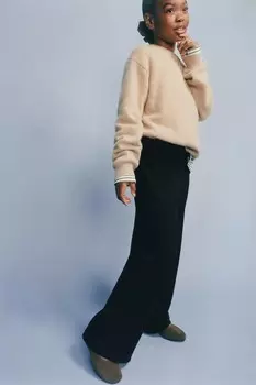 Широкие трикотажные брюки со сборками ZARA, черный