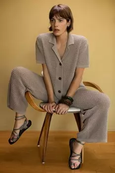 Широкие трикотажные брюки ZARA, бежевый