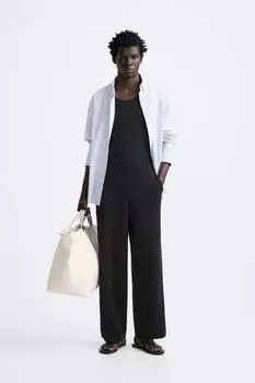 Широкие трикотажные брюки ZARA, черный