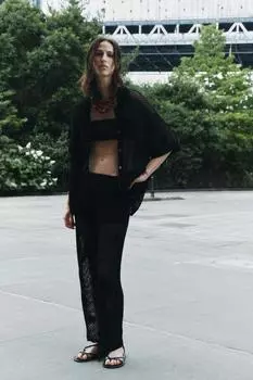 Широкие трикотажные брюки ZARA, черный