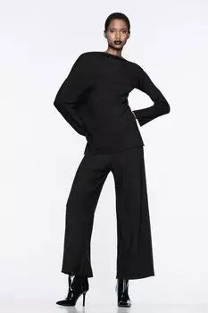 Широкие трикотажные брюки ZARA, черный