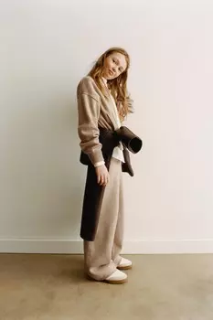 Широкие трикотажные брюки ZARA, кэмел