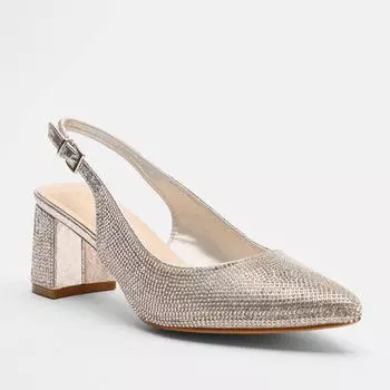 Широкие туфли на каблуке с ромбовидной посадкой и ремешком на спине Quiz, серебро