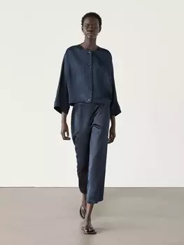 Широкие укороченные брюки из атласа Massimo Dutti, синий