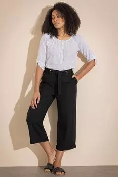 Широкие укороченные брюки из смесового льна Klass., черный