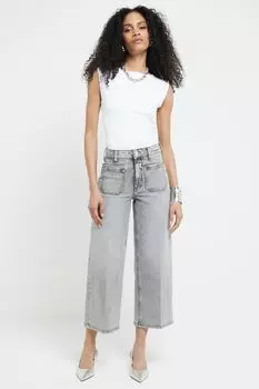 Широкие укороченные джинсы Jude с карманами спереди River Island, серый
