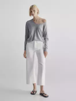 Широкие укороченные джинсы с карманами Massimo Dutti, кремовый