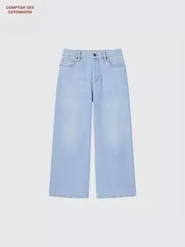 Широкие укороченные джинсы Uniqlo, синий