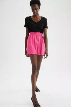 Широкие вискозные шорты с высокой талией Paperbag DeFacto, розовый