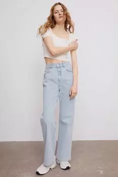 Широкие высокие джинсы H&amp;M, светло-голубой деним