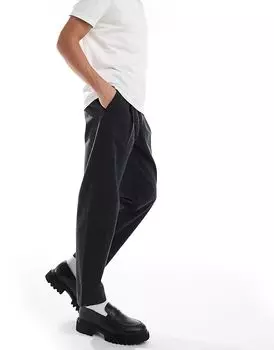 Широкие зауженные брюки из хлопкового твила черного цвета Jack & Jones