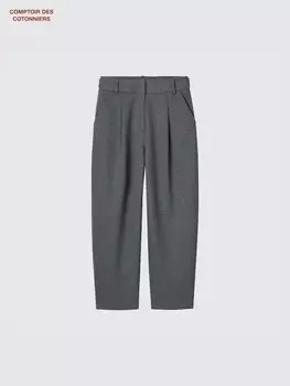 Широкие зауженные брюки со складками Uniqlo, цвет 08 серый