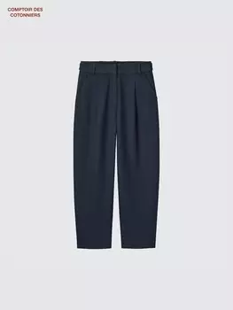 Широкие зауженные брюки со складками Uniqlo, цвет 69 синий