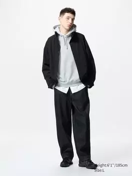 Широкие зауженные к низу джинсы длинные Uniqlo, цвет 09 черный