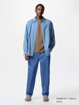 Широкие зауженные к низу джинсы длинные Uniqlo, цвет 65 синий