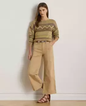 Широкие женские брюки из хлопка с укороченным силуэтом Lauren Ralph Lauren, бежевый