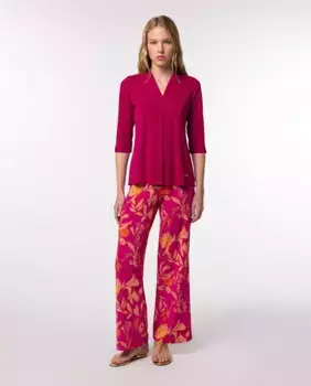 Широкие женские брюки с цветочным принтом Naulover, фуксия