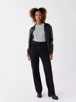 Широкие женские джинсовые брюки карго с высокой талией XSIDE, антрацит