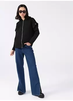 Широкие женские джинсовые брюки с высокой талией и широкими штанинами темного цвета индиго Fabrika