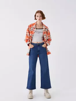 Широкие женские джинсовые брюки с высокой талией LCW Jeans, темное родео
