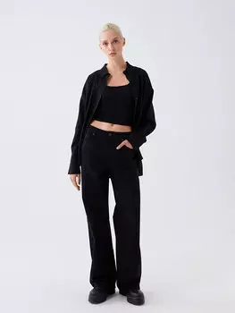 Широкие женские джинсовые брюки с высокой талией XSIDE, новый черный