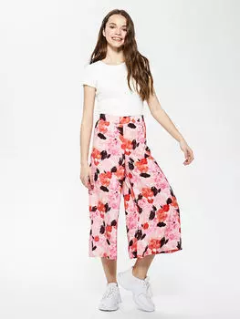 Широкие женские капри из поплина с эластичной резинкой на талии и принтом LCW Casual