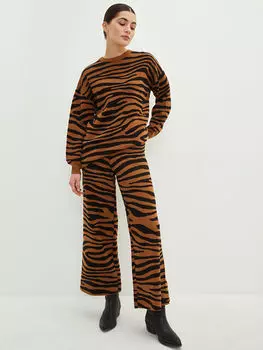 Широкие женские трикотажные брюки с эластичной резинкой на талии LCW Modest