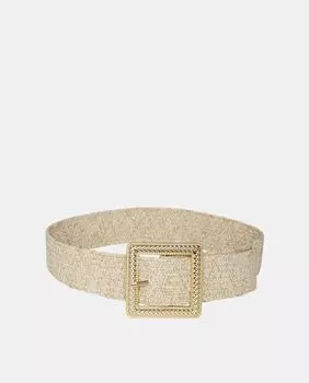 Широкий эластичный ремень и квадратная пряжка Pieces, бежевый