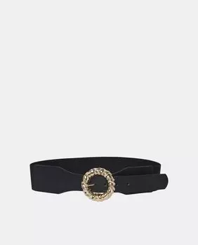 Широкий черный эластичный ремень с круглой пряжкой Pieces, черный