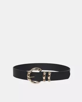 Широкий черный ремень с большой круглой пряжкой Pieces, черный