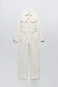 Широкий джинсовый комбинезон trf ZARA, устричный белый