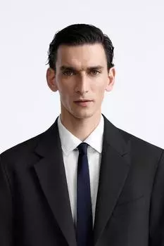 Широкий галстук из 100% шелка ZARA, темно-синий