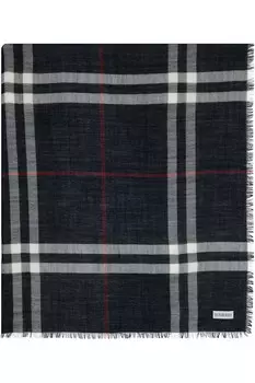 Широкий клетчатый шерстяной шарф Burberry, цвет ink