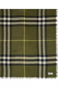 Широкий клетчатый шерстяной шарф Burberry, цвет pea
