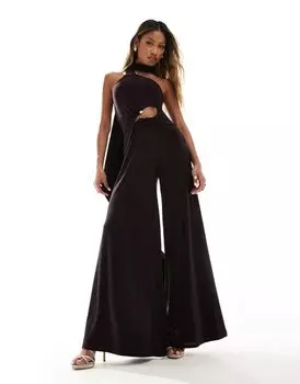 Широкий комбинезон ASOS DESIGN с двойной отделкой и длинным галстуком шоколадного цвета