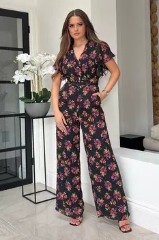 Широкий комбинезон Jess с поясом Girl In Mind, черный