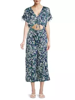 Широкий комбинезон с цветочным принтом и вырезами Collective Concepts, цвет Navy Multicolor