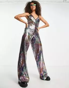 Широкий комбинезон с глубоким вырезом и пайетками ASOS