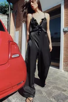 Широкий комбинезон с орушами ZARA, черный