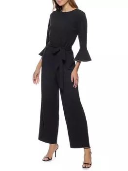 Широкий комбинезон с рукавами колокол и поясом Marina, черный