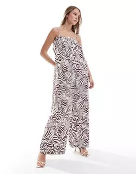 Широкий комбинезон с зебровым принтом ASOS DESIGN, квадратным вырезом и складками