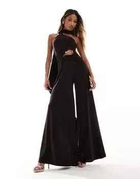 Широкий комбинезон шоколадного цвета с двойной окантовкой на шее ASOS DESIGN