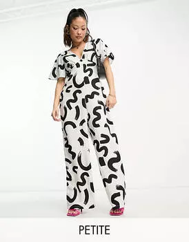 Широкий комбинезон Vero Moda Petite с монохромным абстрактным принтом